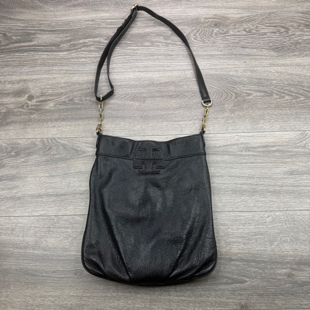 Tory Burch McGraw Black Pebbled Leather Crossbody Swingpack Bag Gold Hardware***